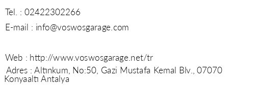 Voswos Garage Coffee Hotel telefon numaralar, faks, e-mail, posta adresi ve iletiim bilgileri