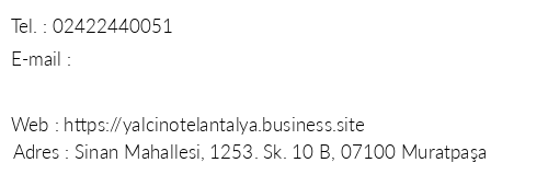 Yaln Otel Antalya telefon numaralar, faks, e-mail, posta adresi ve iletiim bilgileri