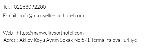 Maxwell Resort Hotel & Spa telefon numaralar, faks, e-mail, posta adresi ve iletiim bilgileri