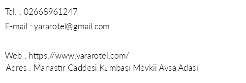 Yarar Otel telefon numaralar, faks, e-mail, posta adresi ve iletiim bilgileri