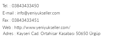 Yeni Ykseller Hotel telefon numaralar, faks, e-mail, posta adresi ve iletiim bilgileri