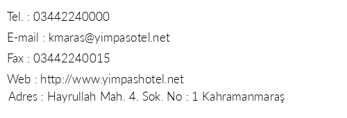 Yimpa Hotel Kahramanmara telefon numaralar, faks, e-mail, posta adresi ve iletiim bilgileri