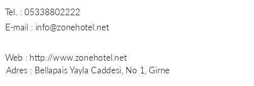 Zone Boutique Hotel Bellapais telefon numaralar, faks, e-mail, posta adresi ve iletiim bilgileri